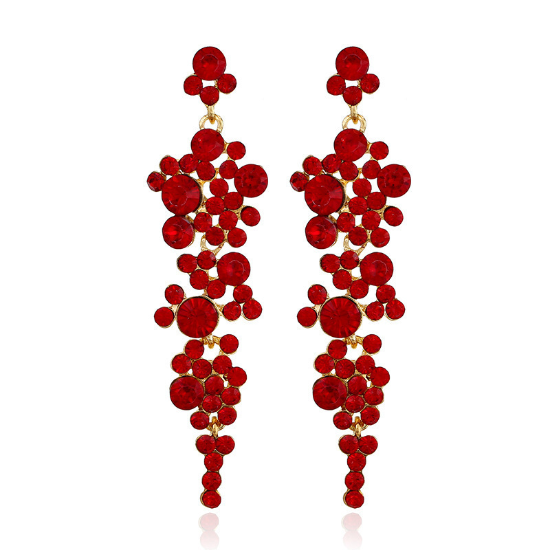 Luxury exaggerated alloy rhinestones long dangle earrings dinner dresses temperament red and blue diamond earrings wholesale