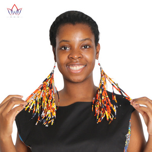 African Ethnic Style Shredded Cloth Earrings Paired with SuBohemian Style Long Fabric Earrings African Ankara Jewelry