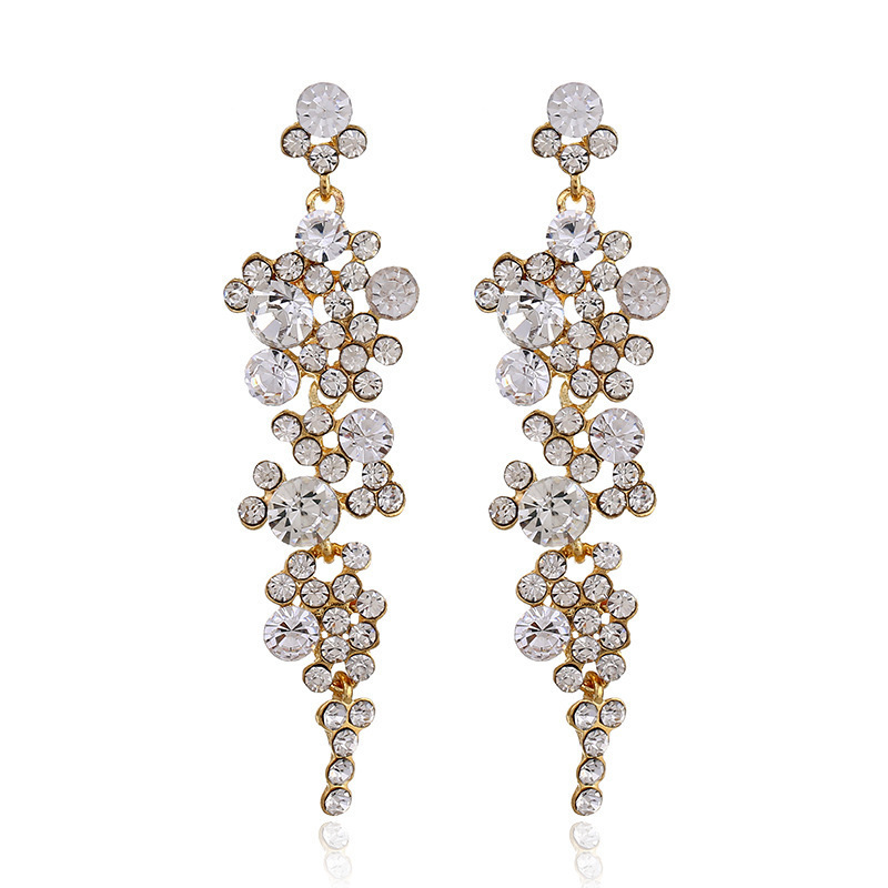 Luxury exaggerated alloy rhinestones long dangle earrings dinner dresses temperament red and blue diamond earrings wholesale