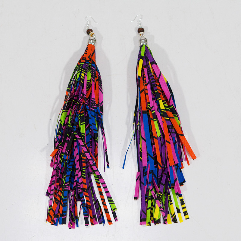 African Ethnic Style Shredded Cloth Earrings Paired with SuBohemian Style Long Fabric Earrings African Ankara Jewelry