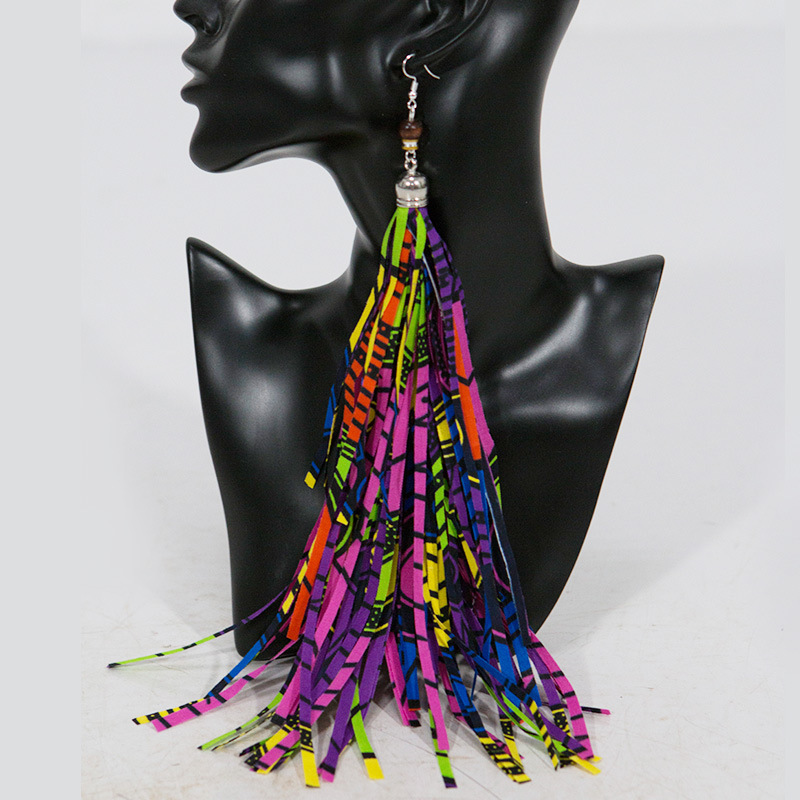 African Ethnic Style Shredded Cloth Earrings Paired with SuBohemian Style Long Fabric Earrings African Ankara Jewelry