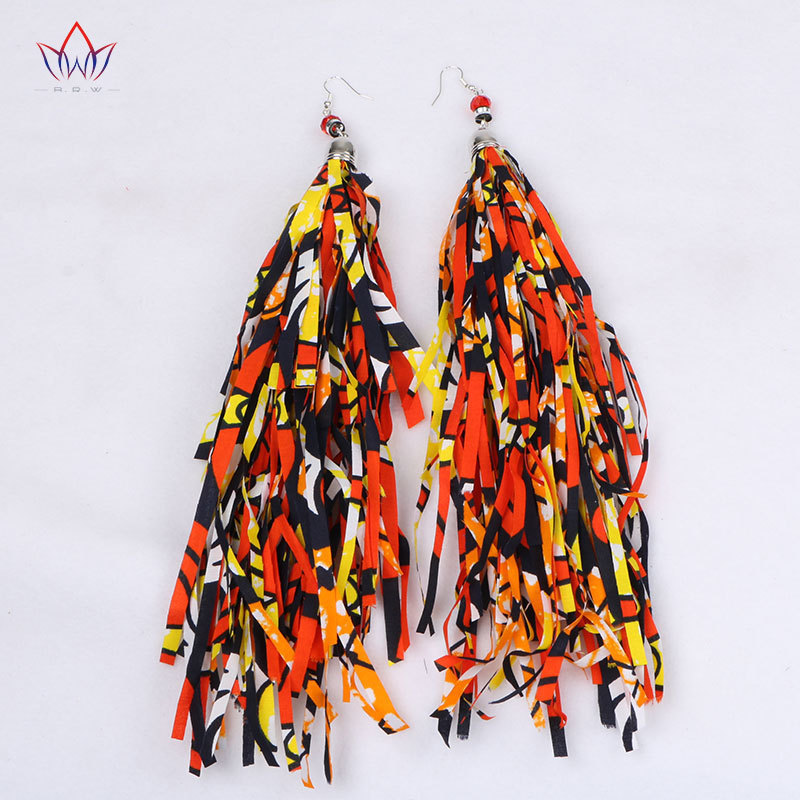 African Ethnic Style Shredded Cloth Earrings Paired with SuBohemian Style Long Fabric Earrings African Ankara Jewelry