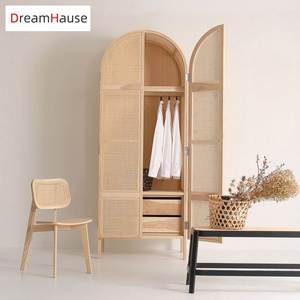 Dreamhause Customized Nordic French Country Style Solid Wood Wardrobe Japanese Bedroom Living Room Wooden Tall Storage Cabinet