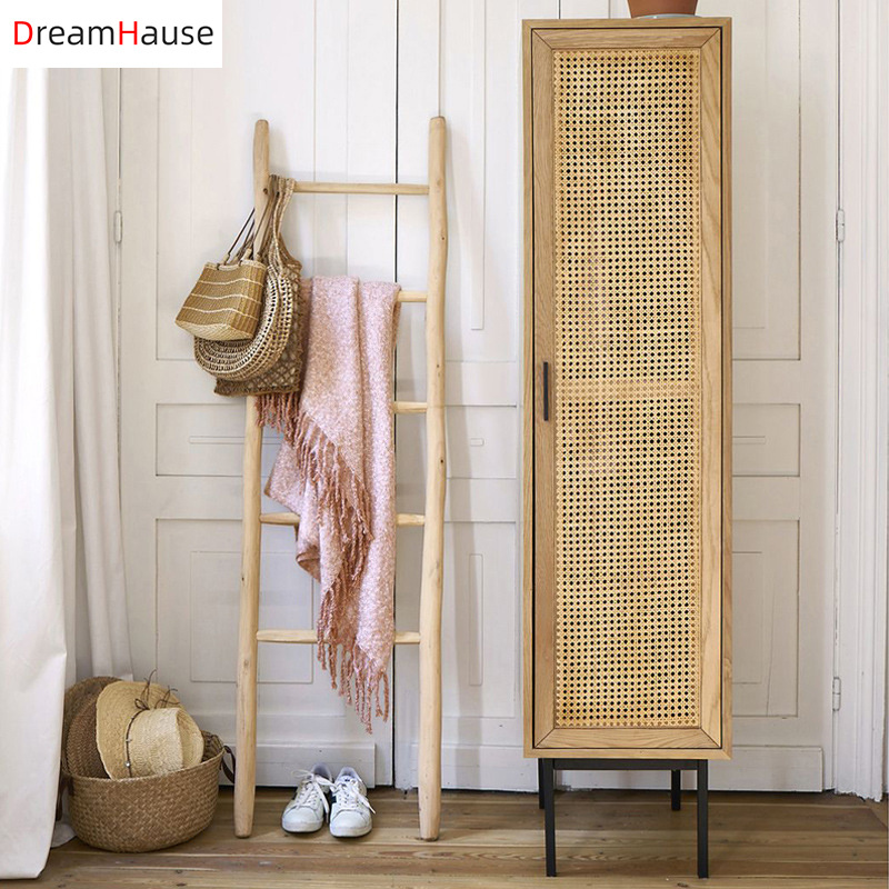 Dreamhause Nordic solid wood wardrobe rattan locker B&B apartment hotel storage cabinet porch small bedroom hanging wardrobe