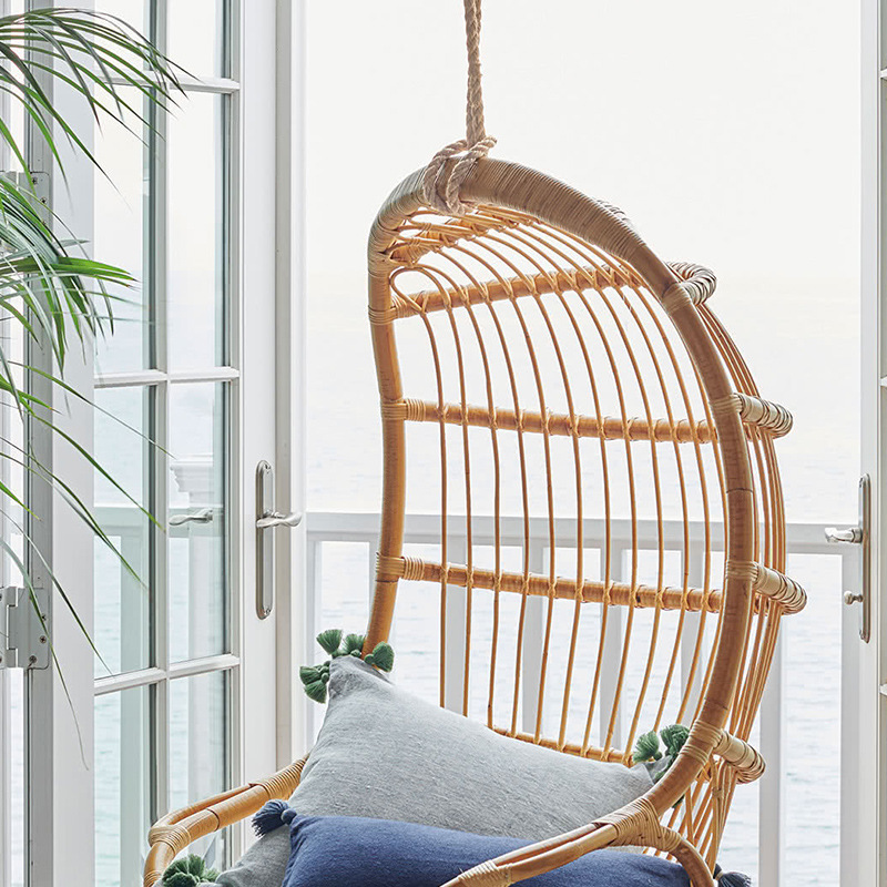 Dreamhause High Quality Balcony Patio Swing Hanging Wood Rattan Basket Chair Living Room Hotel Indoor Lazy Lounge Egg Chair