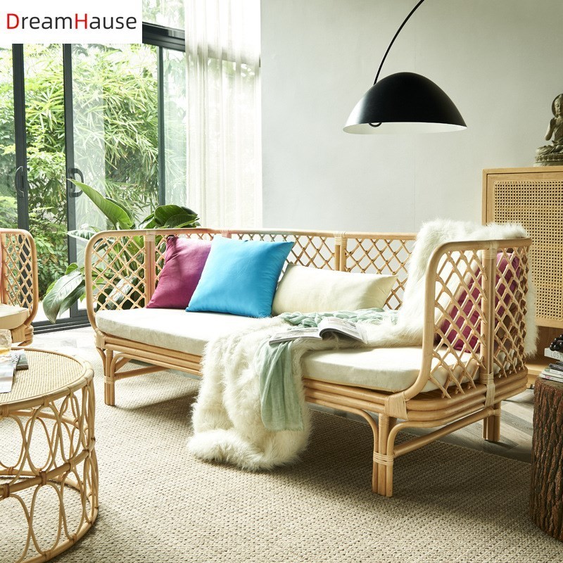 Dreamhause Nordic Natural Rattan Sofa Set Garden Chairs Designers Living Room Hotel indoor Balcony Patio Used Single Sofa