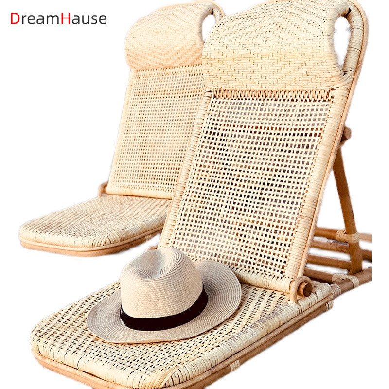 Dreamhause Real Rattan Beach Chair Balcony Rattan Folding Recliner Creative Outdoor Camping Leisure Nordic Chair