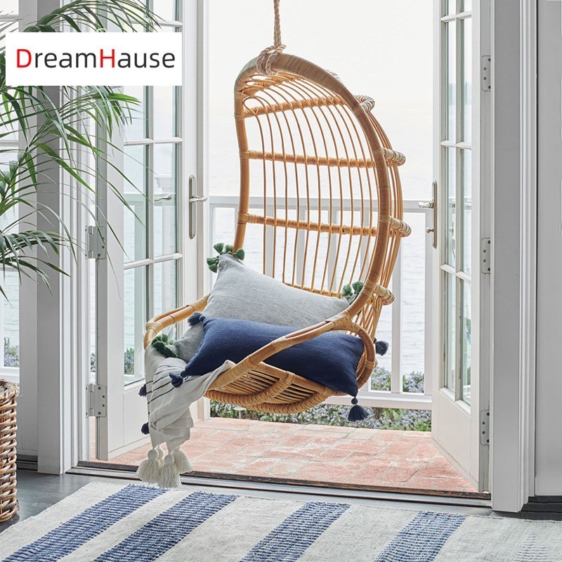 Dreamhause High Quality Balcony Patio Swing Hanging Wood Rattan Basket Chair Living Room Hotel Indoor Lazy Lounge Egg Chair