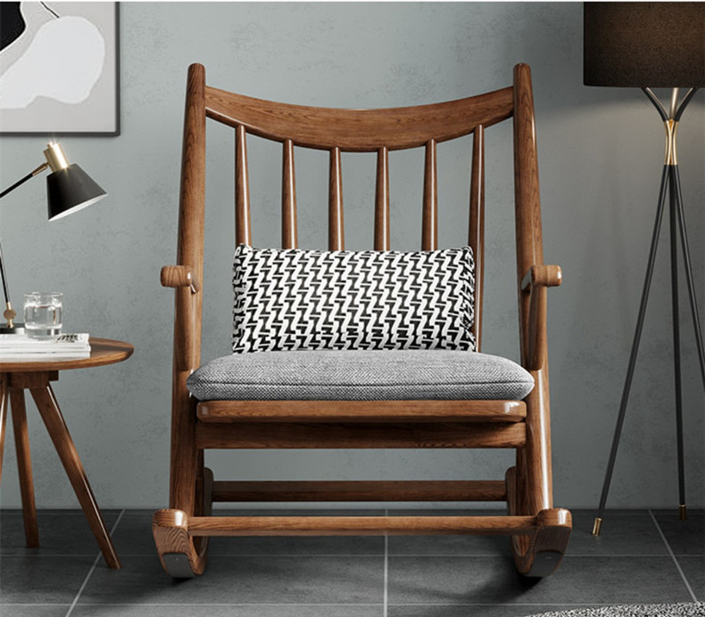 Dreamhause High Quality Nordic Solid Wood Rocking Chair Living Room Lounge Chair Adult Balcony Home Leisure Single Sofa Chair