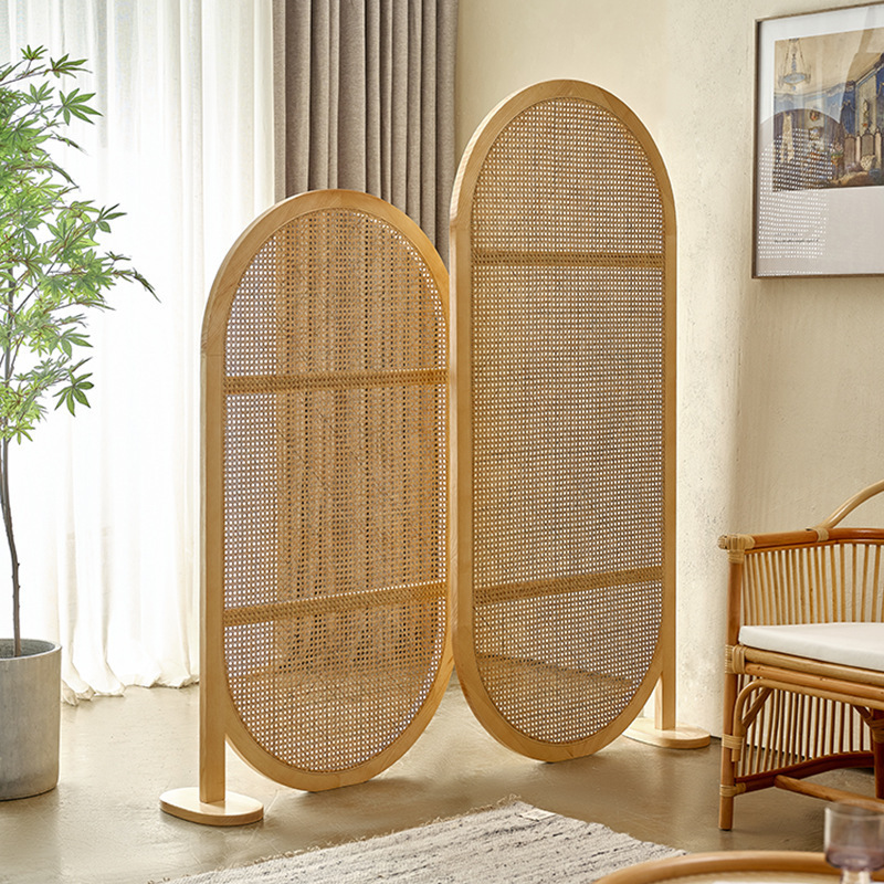 Dreamhause Japanese-style Wooden Rattan Screen Partition Moved Porch Block Ash Solid Wood Simple Dividers Scree