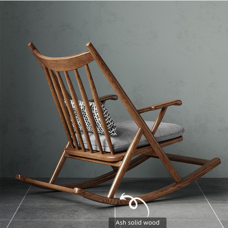 Dreamhause High Quality Nordic Solid Wood Rocking Chair Living Room Lounge Chair Adult Balcony Home Leisure Single Sofa Chair