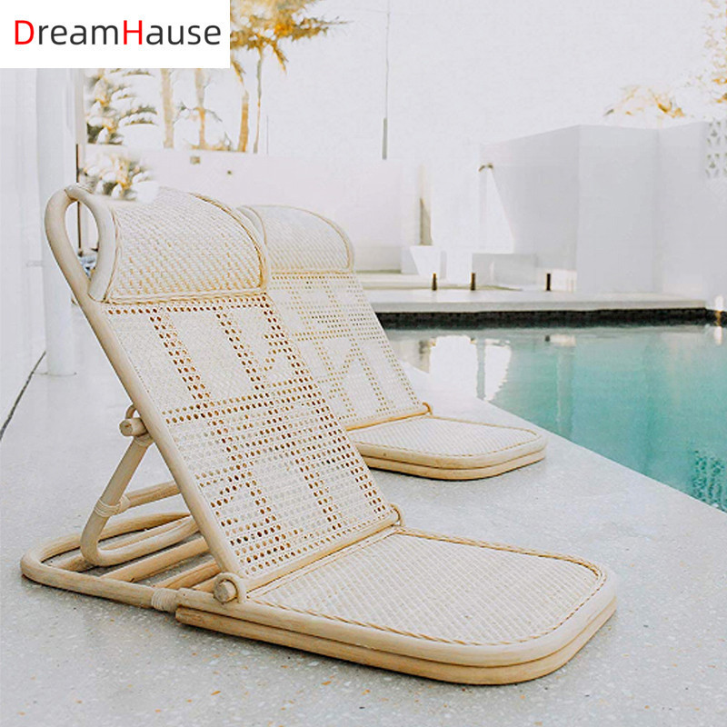 Dreamhause Real Rattan Beach Chair Balcony Rattan Folding Recliner Creative Outdoor Camping Leisure Nordic Chair