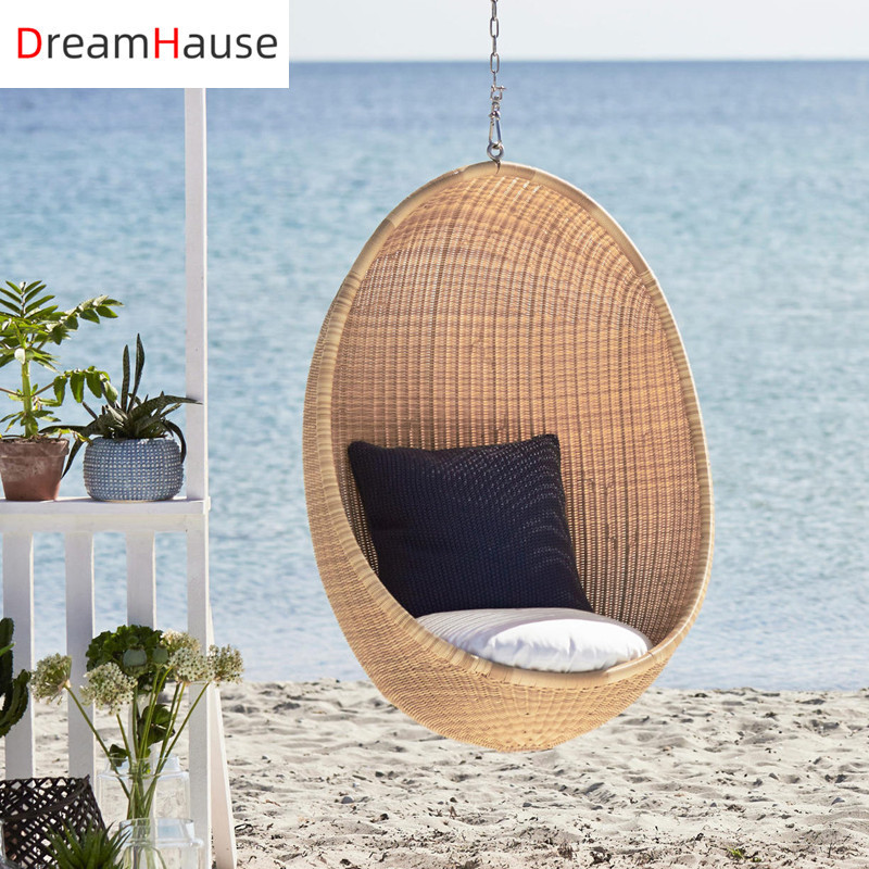 Dreamhause High Quality Balcony Patio Swing Hanging PE Rattan Basket Chair Living Room Hotel Indoor Lazy Lounge Egg Chair