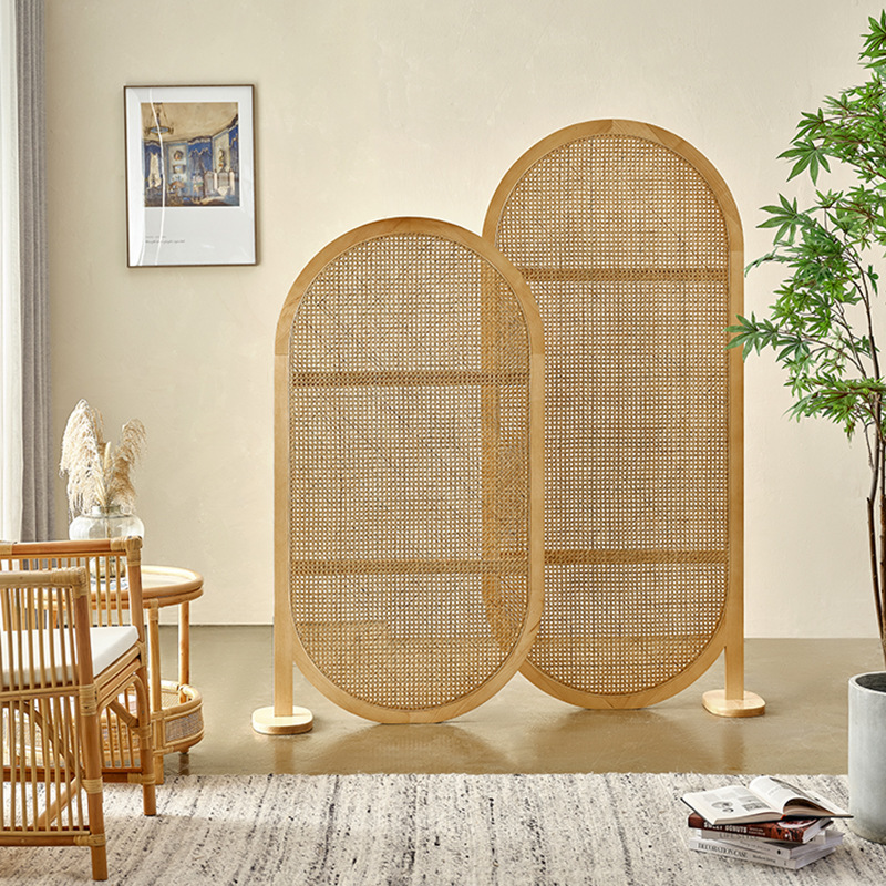 Dreamhause Japanese-style Wooden Rattan Screen Partition Moved Porch Block Ash Solid Wood Simple Dividers Scree