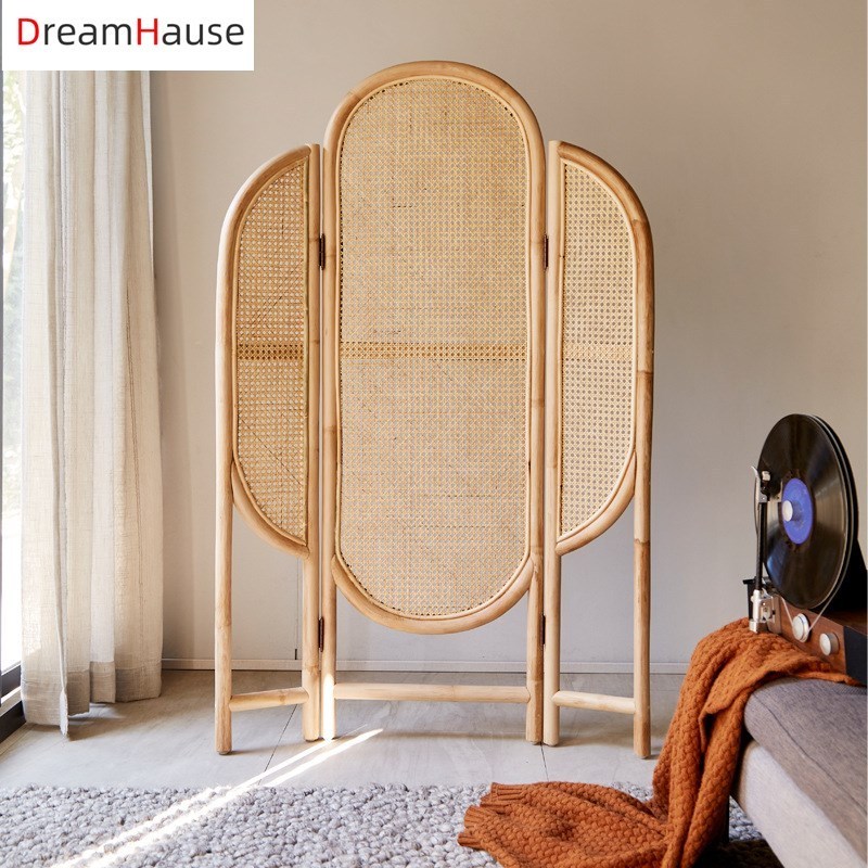 Dreamhause Indonesia Rattan Furniture Nordic Retro Partition Screen Hotel Living Room Entrance Bedroom Occlusion Divider Screen