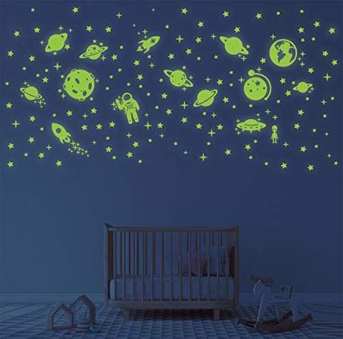 Custom Fluorescence Luminous Kids Room Glow in the Dark Planet Solar System Wall Sticker