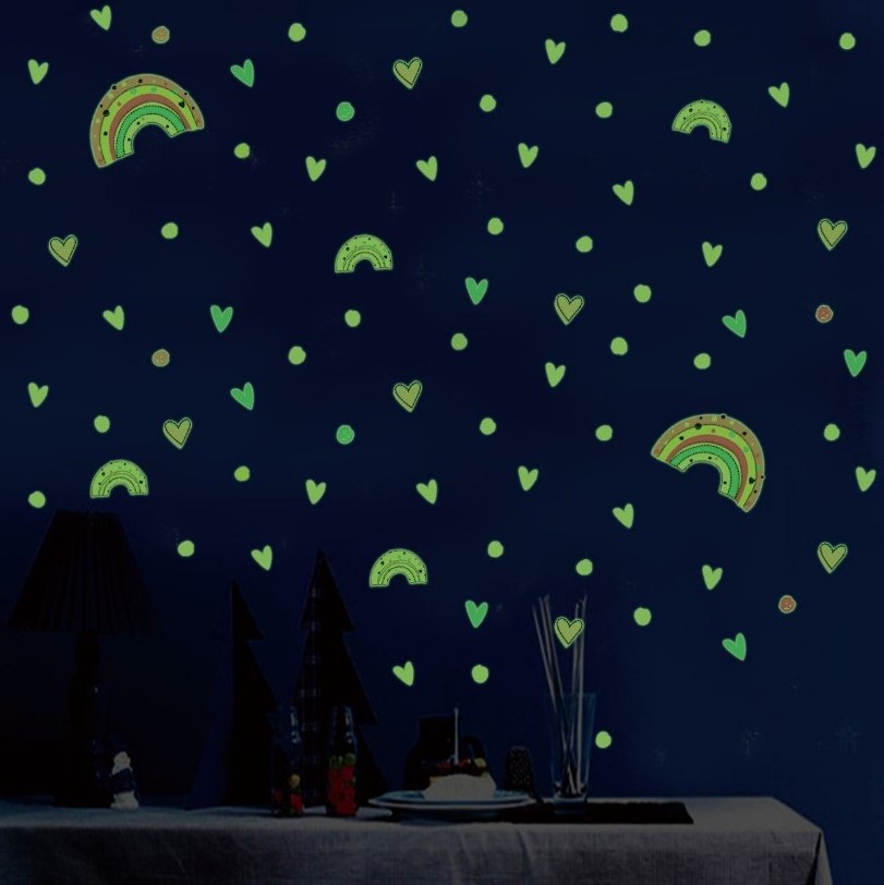 Custom Fluorescence Luminous Kids Room Moom and Srars Glow in The Dark Rainbow Wall Stickers