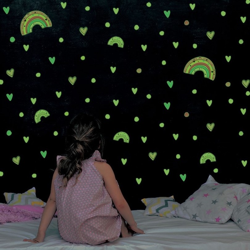 Custom Fluorescence Luminous Kids Room Moom and Srars Glow in The Dark Rainbow Wall Stickers