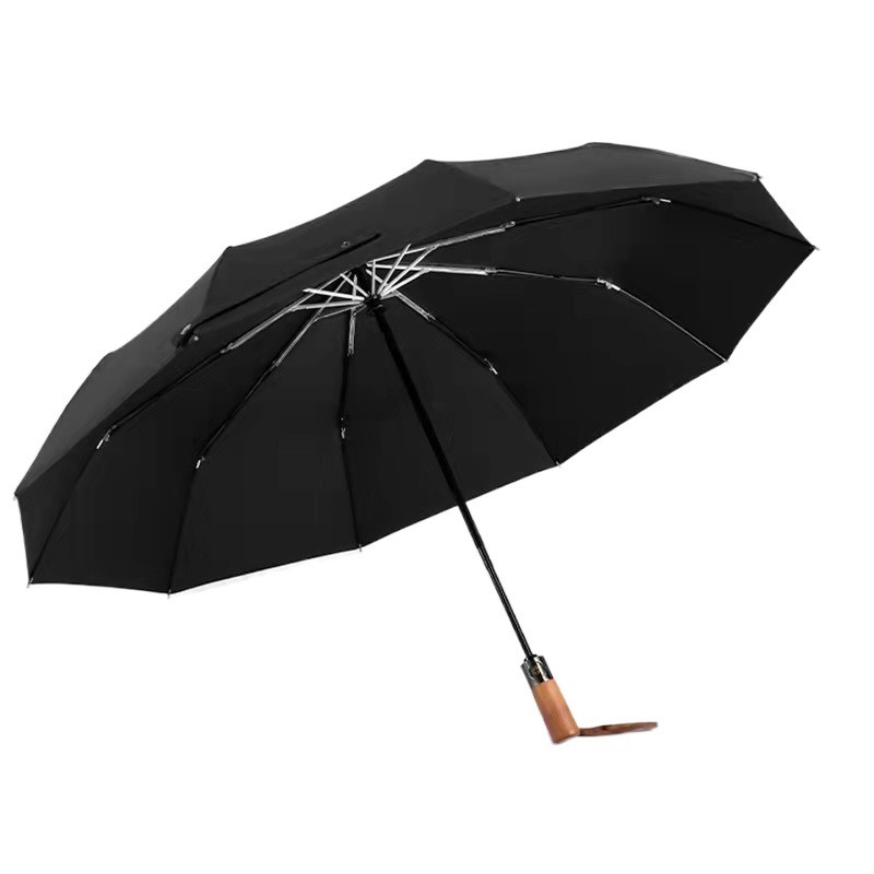 Sunny and rainy Dual-use Folding Umbrella Business Wooden Handle Umbrella Wind Resistant Full-automatic Solid Color umbrella