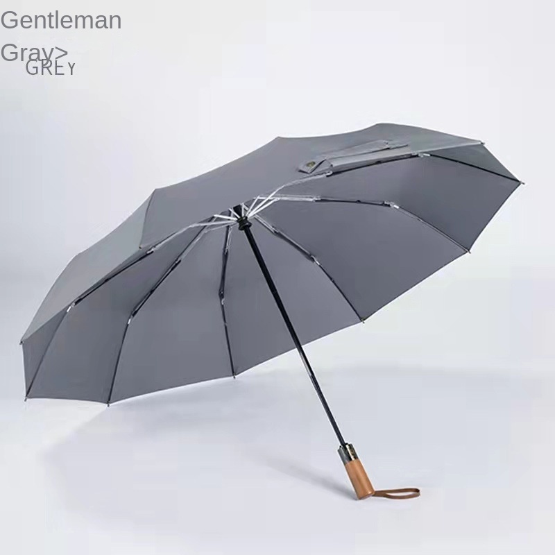 Sunny and rainy Dual-use Folding Umbrella Business Wooden Handle Umbrella Wind Resistant Full-automatic Solid Color umbrella