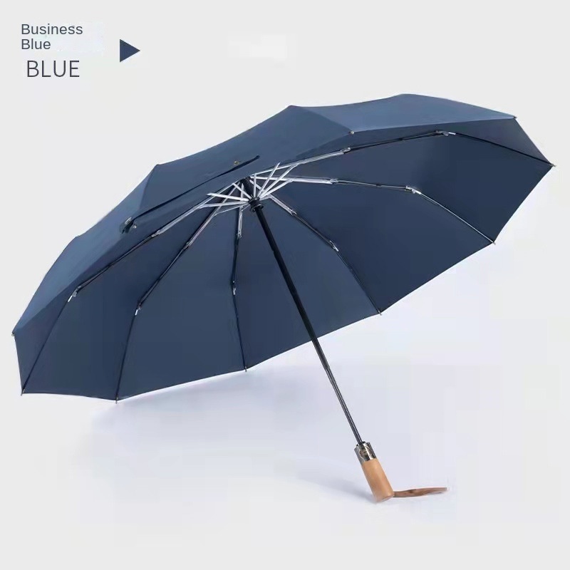 Sunny and rainy Dual-use Folding Umbrella Business Wooden Handle Umbrella Wind Resistant Full-automatic Solid Color umbrella