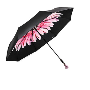 Creative Umbrella Little Daisy Vinyl Sun Protection UV Manual umbrella 3-section Folding Camping umbrella