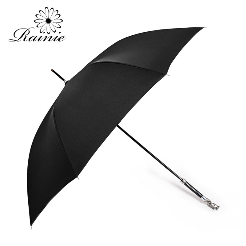 Men's business creative black umbrella high-end straight horse head umbrella customized windproof long handle sunny umbrella