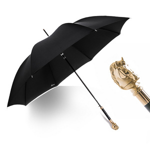 Men's business creative black umbrella high-end straight horse head umbrella customized windproof long handle sunny umbrella