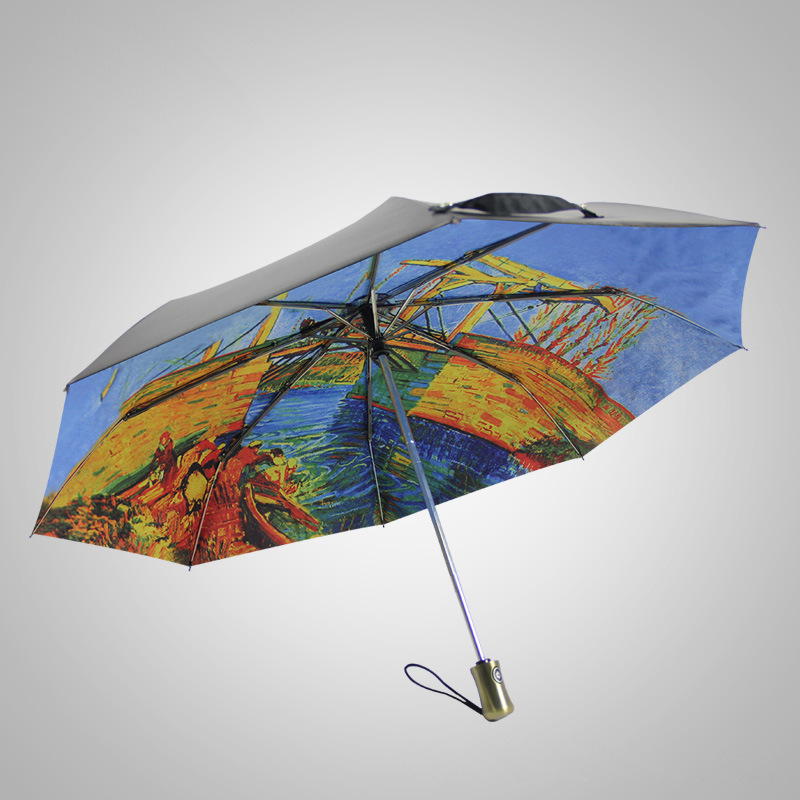 Marigold Apricot Branch Oil Painting Umbrella 3-section folding Rainproof umbrella Can Be Customized Advertising Gift umbrella