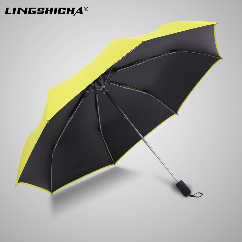 Beach Umbrella Handle Five-fold Umbrella Rubber Umbrella UV Solid Color UV Flat Black Iron Plastic Polyester Giveaways Fiber