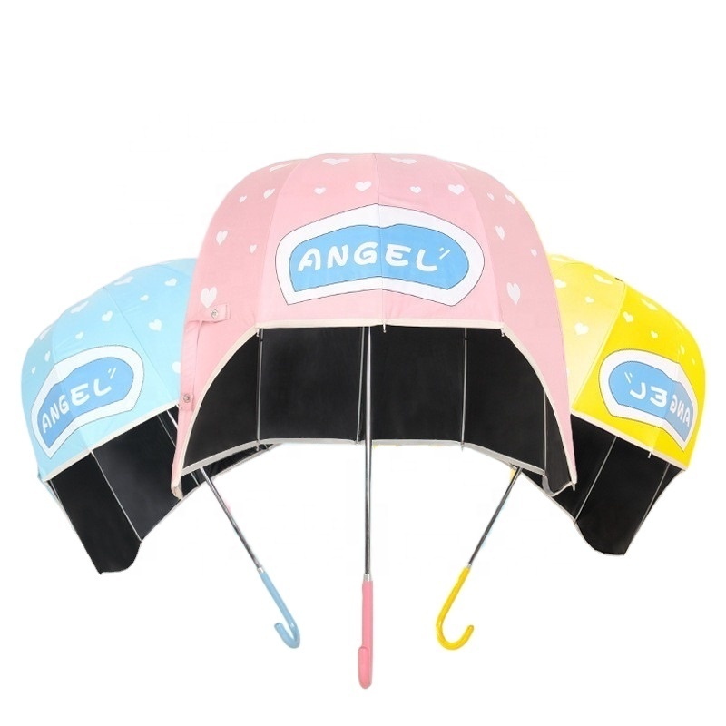 Cartoon angle-baby solid color  Umbrella Tiktok Children's Helmet Umbrella 10 ribs fiberglass cute straight umbrella