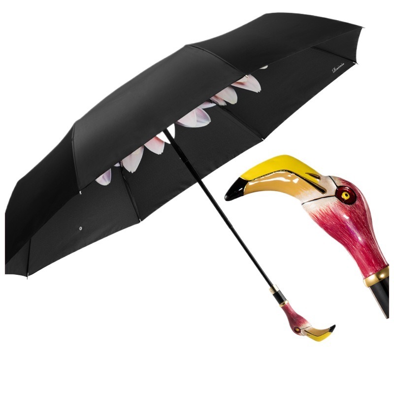 Factory Direct sales triple folding umbrella Flamingo enamel vinyl inner printing hand open umbrella high-end gift umbrella