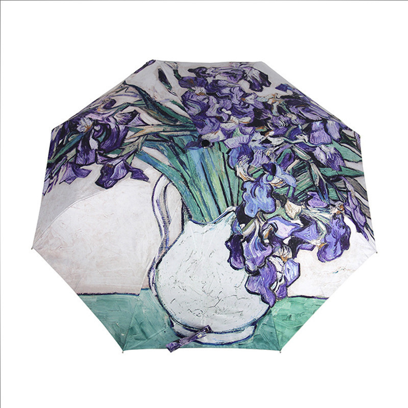 Marigold Apricot Branch Oil Painting Umbrella 3-section folding Rainproof umbrella Can Be Customized Advertising Gift umbrella