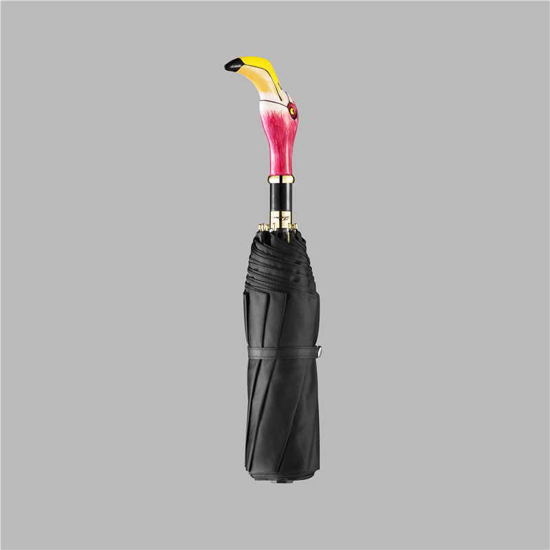 Factory Direct sales triple folding umbrella Flamingo enamel vinyl inner printing hand open umbrella high-end gift umbrella