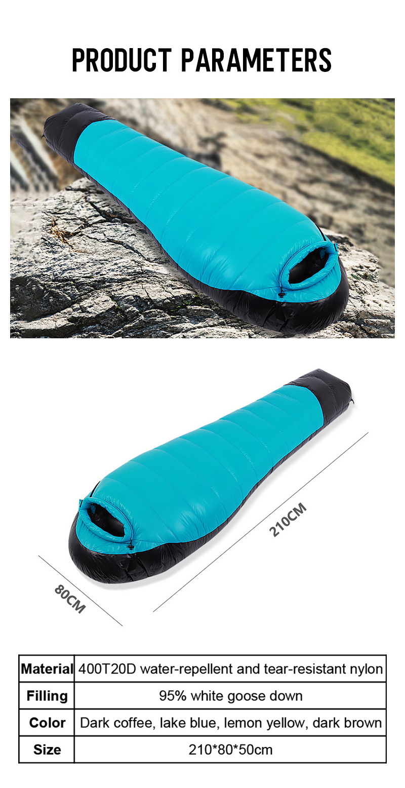 Winter Mummy Bag Outdoor Hiking Professional Sleeping Bag Goose Down Feather Filling Camping Gear Nylon Fabric