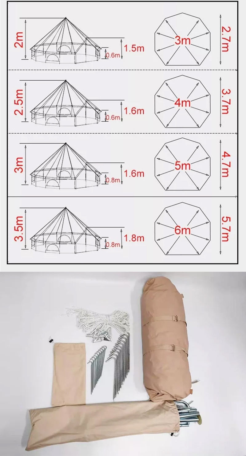 Large Luxury Family Camping Waterproof mongolian yurt 4M Cotton Canvas Marquee Party Wedding Glamping Bell Tent