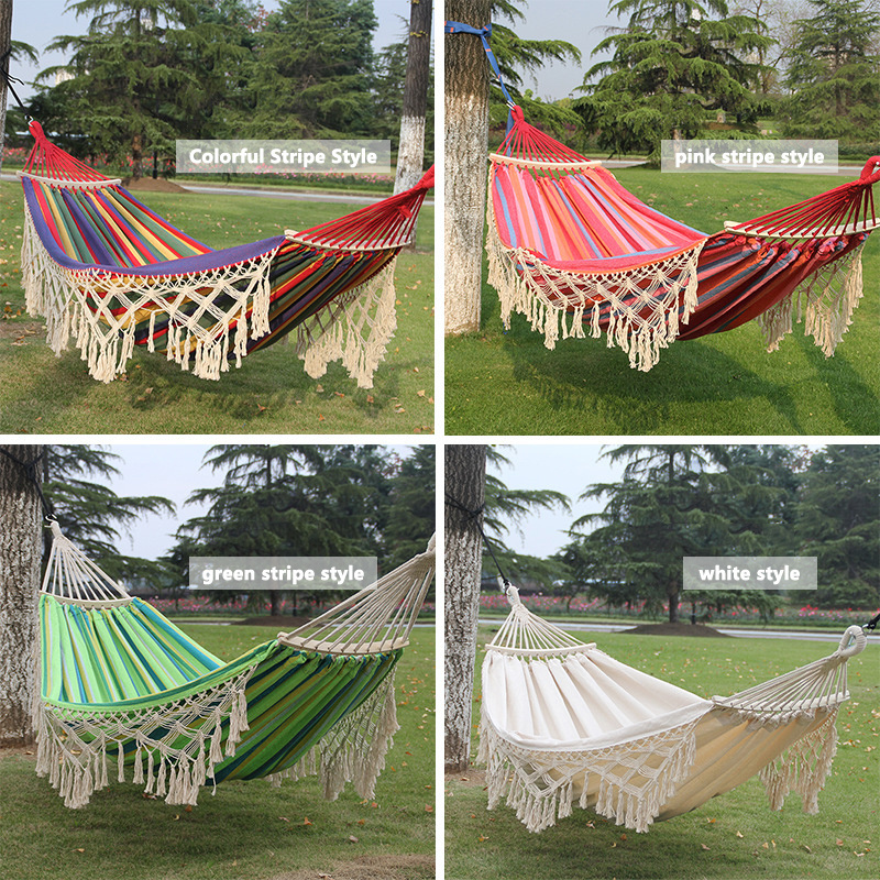 New Design Luxury Models Of Double Leisure Cotton Outdoor Camping Leisure Hammock White Hammock Tassel Hammock