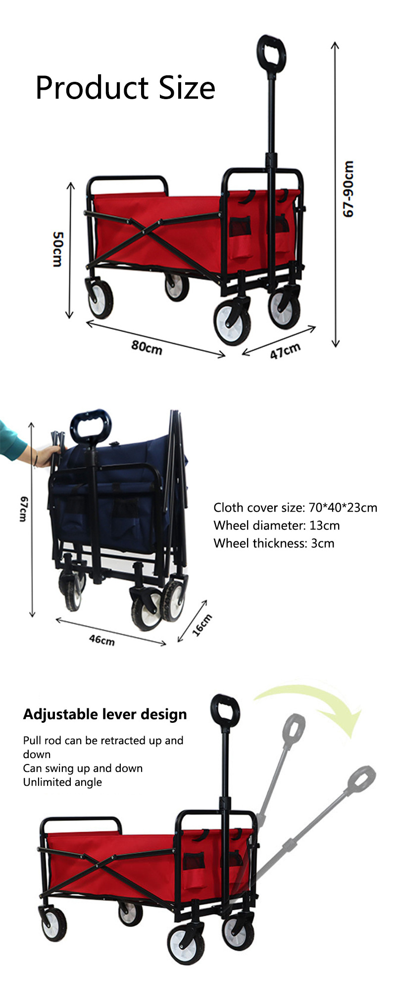 Wagon Trolley Cart with Seat Outdoor Carry Trolly Beach Shopping Wagon 600D Carry Bag Roll Container Stainless Steel