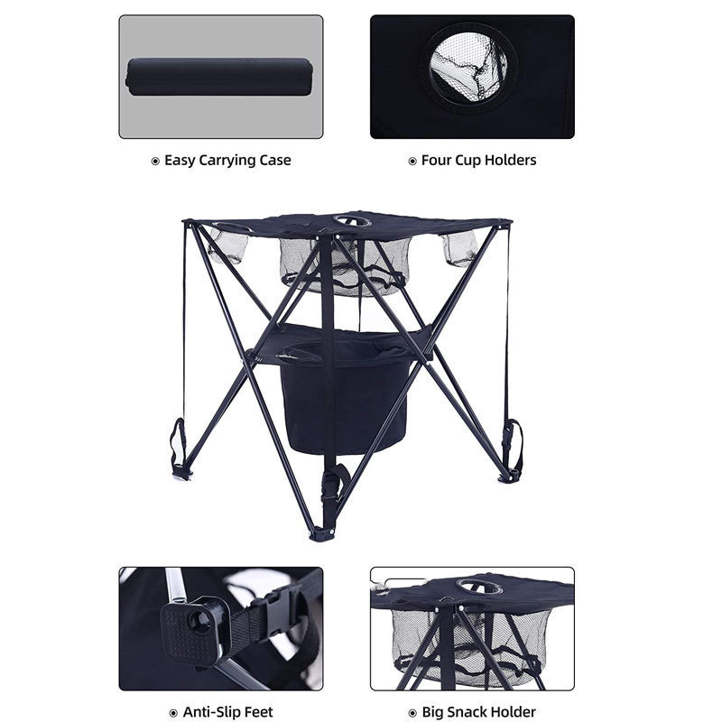 Camp Table Garden Funiture Table with 4 Cup Holders and Cooler Bag Picnic Beach Table Portable and Lightweight Folding Outdoor