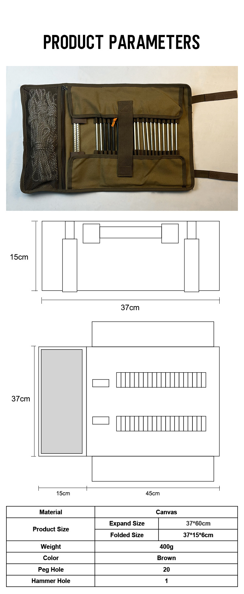 Custom Camping Hammer Tool Bag Camping Storage Bag Handbag Nail Hammer Tool Tent Stake Peg Storage Bag