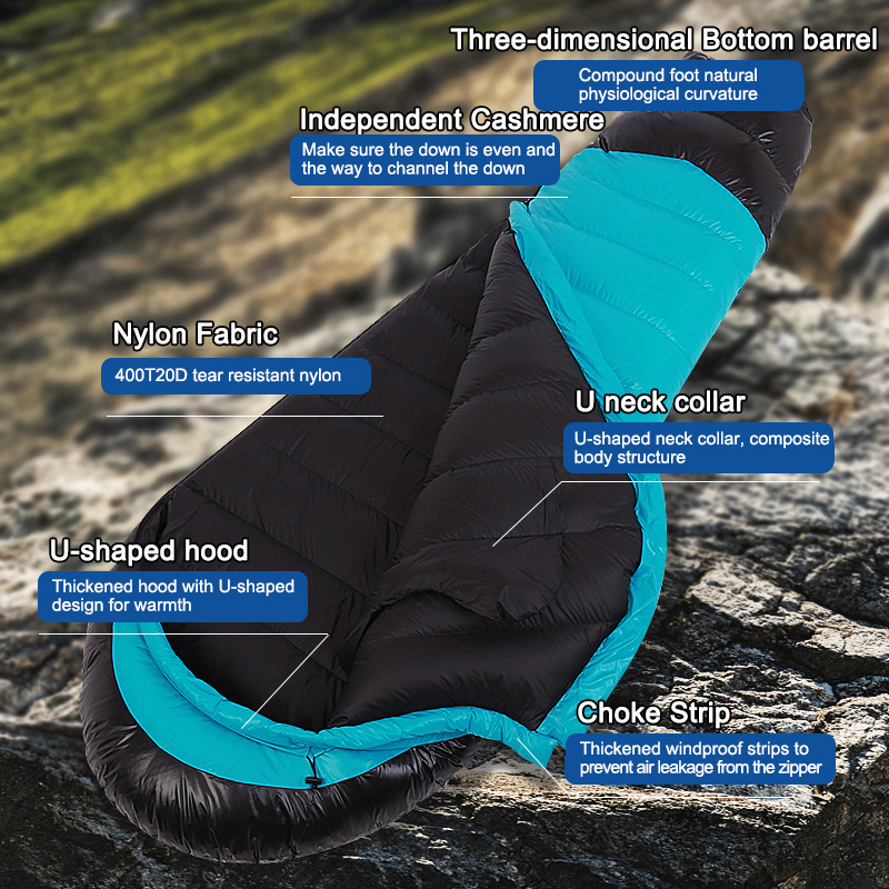 Winter Mummy Bag Outdoor Hiking Professional Sleeping Bag Goose Down Feather Filling Camping Gear Nylon Fabric