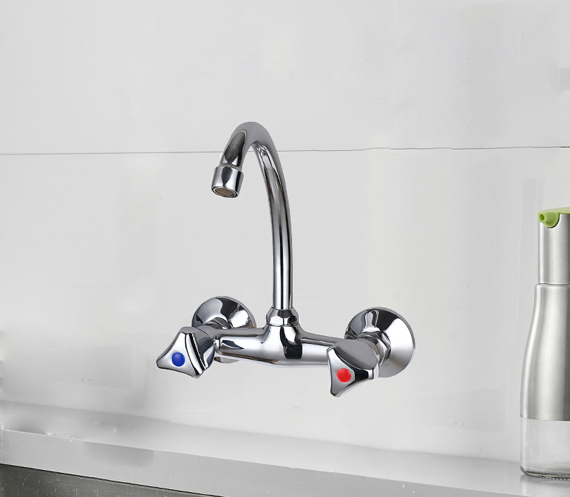 ITALOMIX New Arrive Double Handle Hot Cold Water Zinc Body Wall Mounted Kitchen Faucet For Sink