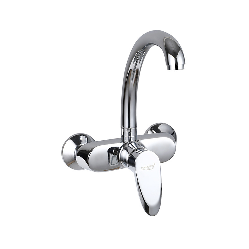 New Arrival Silver Zinc Wall Mounted Single Handle Taps Modern Hot Cold Water Kitchen Mixer Faucet