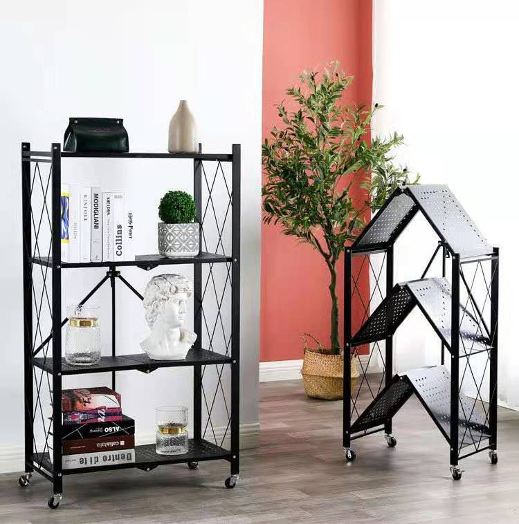 Factory Direct Sale Home Black iron Metal Wire 5 Tiers Folding Kitchen Corner Storage Shelf