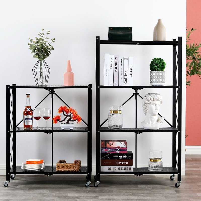 5 Tiers Metal No Assembly Storage Shelves Folding shelves Folding Rack for Garage Bedroom Kitchen with Wheels