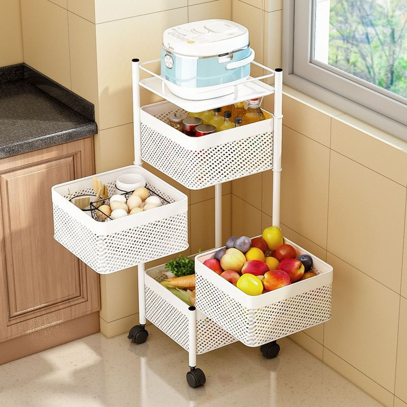 Kitchen Shelf Square Layered Standing Shelf Unit Kitchen Storage Rotating Vegetable Rack Floor Standing Rack