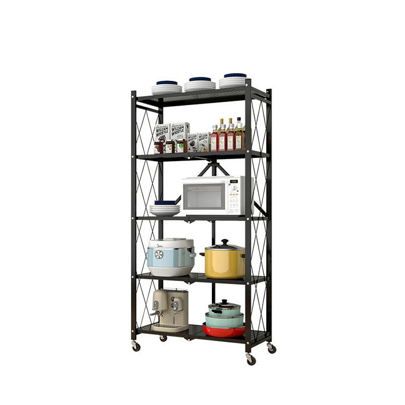 5 Tiers Metal No Assembly Storage Shelves Folding shelves Folding Rack for Garage Bedroom Kitchen with Wheels