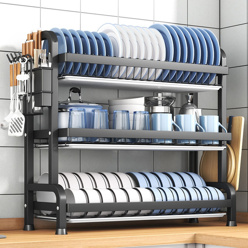 3 Tier Dish Drying Rack Home Kitchen Standing Stainless Steel Storage Holders Kitchen Sink Dish Rack