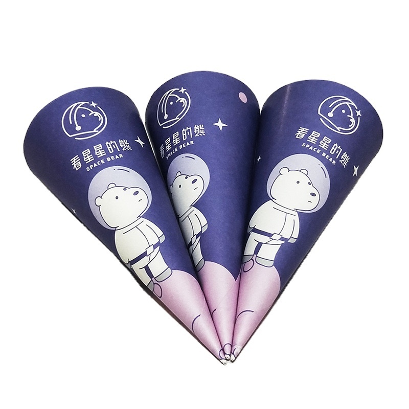 Custom Printing Eco Friendly Ice Cream Cone Paper Sleeves Conic Cone Paper Wrapping Holder For Ice Cream Dessert Snack