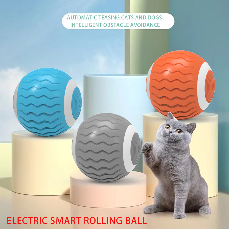 Wholesale Pet Supplies Cat Playing Ball Pink Blue Rolling USB Electric Ball Toy Silicone Interactive Cat Chew Ball Toy